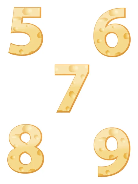 Cheese number 5 to 9 — Stock Vector