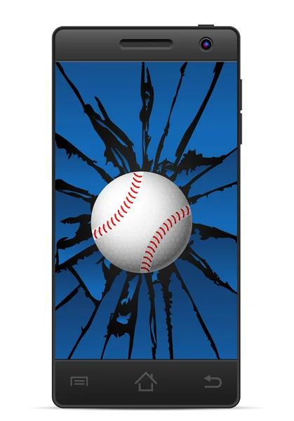 Gebarsten slimme telefoon honkbal — Stockvector