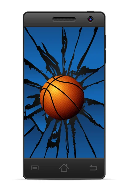 Cracked smart phone basketball — Stock Vector