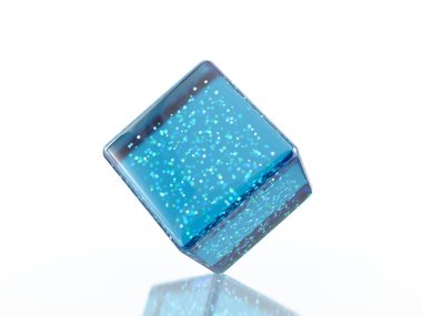 Beyaz arka planda cam küp. 3d illüstrasyon.