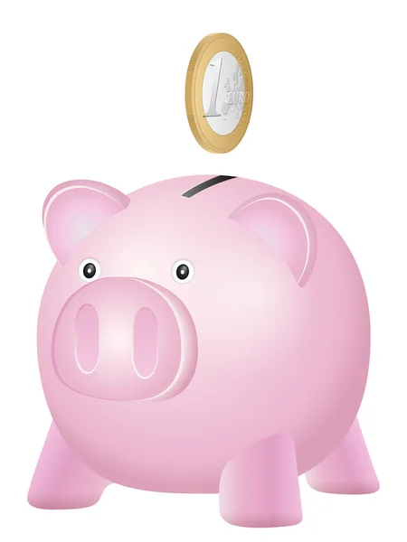 Piggy bank één euro — Stockvector