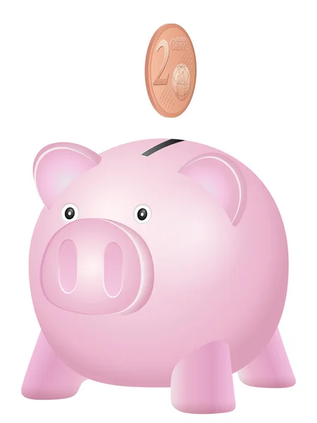 Piggy bank két euro cent — Stock Vector