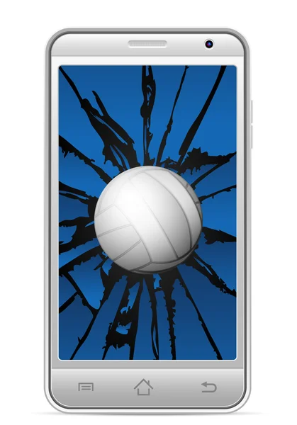 Knäckt smart telefon volleyboll — Stock vektor