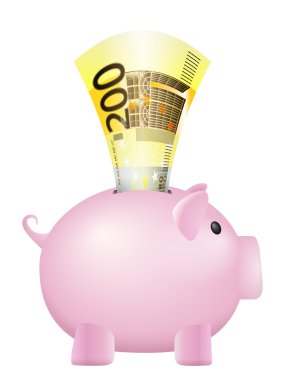 piggy bank two hundred euro banknote