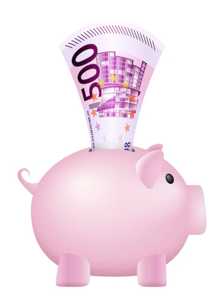 Piggy bank five hundred euro banknote — Stock Vector