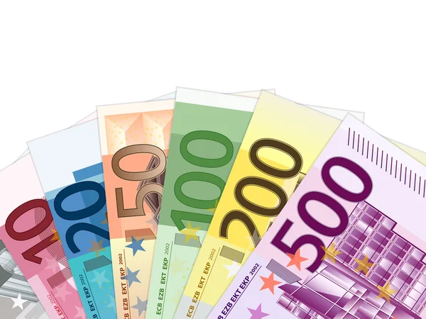 Billets en euros sur blanc — Image vectorielle