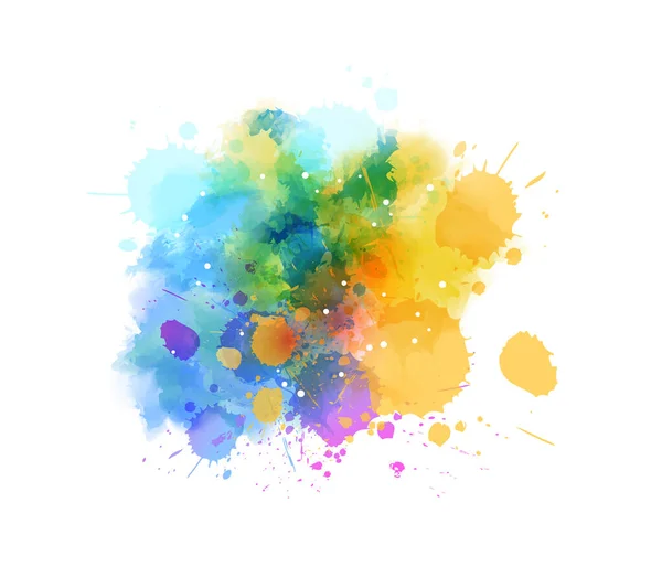 五颜六色的水彩画用黄色和蓝色的水彩画斑斑 — 图库矢量图片