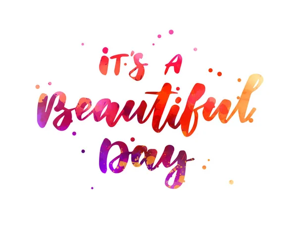 Beautiful Day Watercolor Handwritten Modern Calligraphy Lettering Text Dots Decoration — Stock Vector