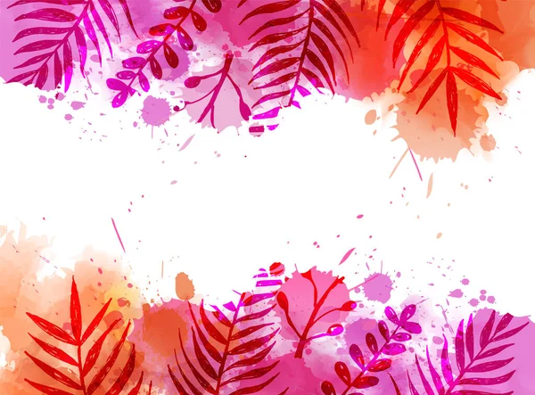 Abstrait Aquarelle Imitation Éclaboussures Fond Avec Des Feuilles Palmier Tropical — Image vectorielle