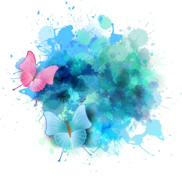 Blauwe spalsh met vlinders — Stockvector