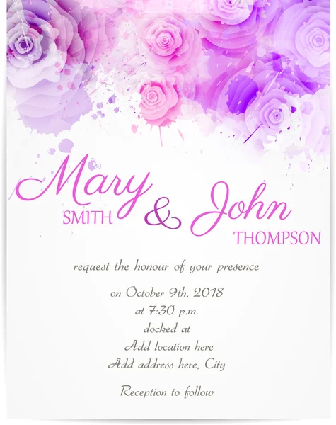 Invitation de mariage avec des roses abstraites — Image vectorielle