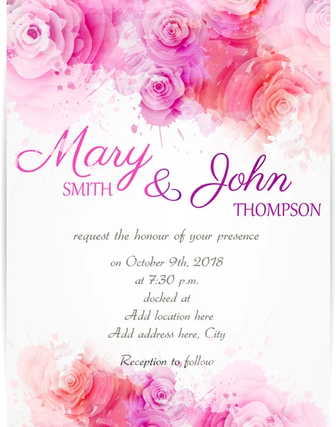 Wedding invitation template with abstract roses — Stock Vector