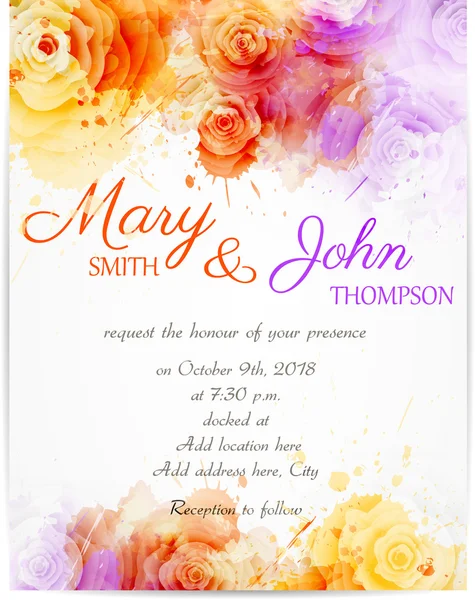 Wedding invitation template with abstract roses — Stock Vector