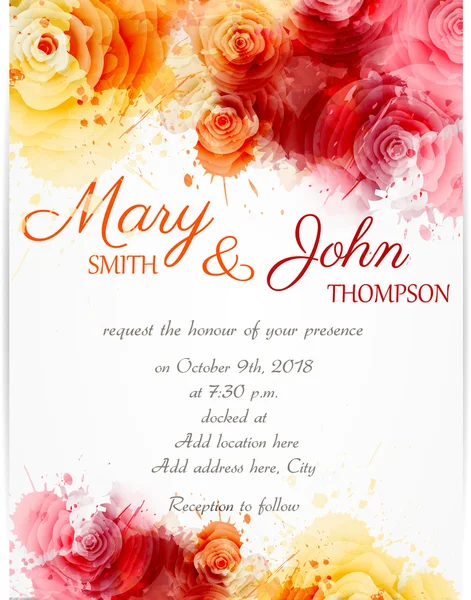 Wedding invitation template with abstract roses — Stock Vector