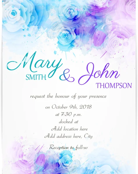 Modèle d'invitation de mariage avec des fleurs abstraites — Image vectorielle