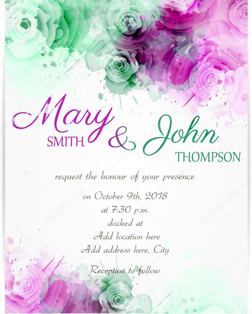 Wedding invitation template with abstract florals