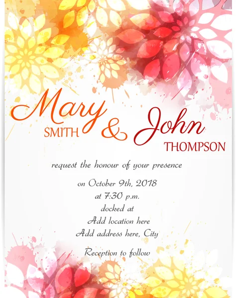 Plantilla invitación de boda con flores abstractas — Vector de stock
