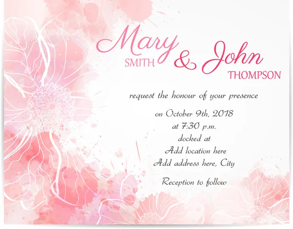 Modèle d'invitation de mariage avec des fleurs abstraites — Image vectorielle