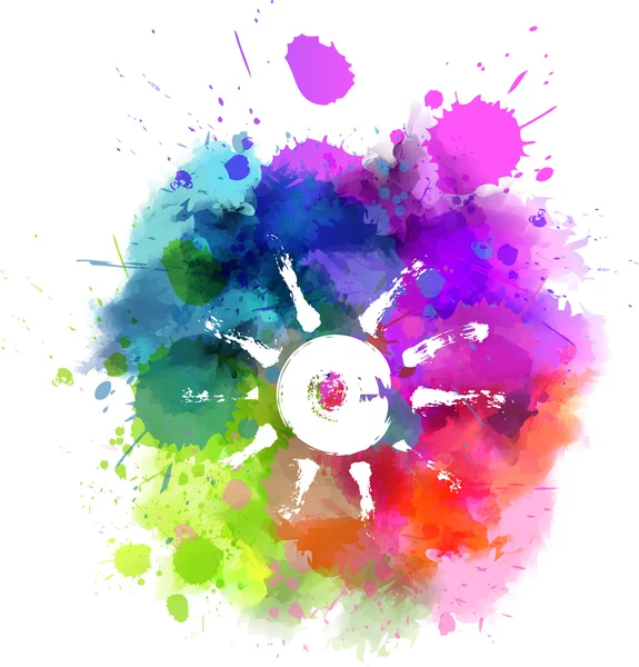 Tache multicolore avec symbole du soleil — Image vectorielle
