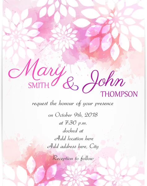 Modèle d'invitation de mariage avec des fleurs abstraites — Image vectorielle