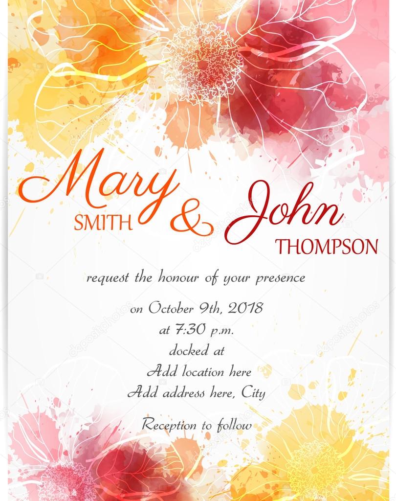 Wedding invitation template with abstract flowers