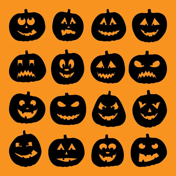 16 halloween pumpkins kümesi — Stok Vektör