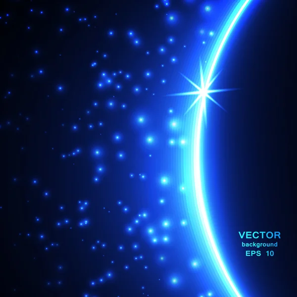 Ruimte planeet in de stralen van licht — Stockvector