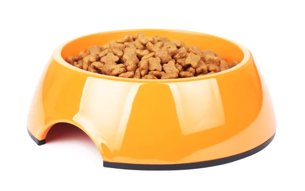 Dry Cat Food In Orange Bowl — Stock Photo, Image