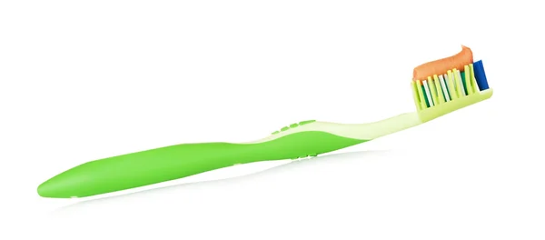 Green Toothbrush With Herbal Toothpaste — Stock Photo, Image