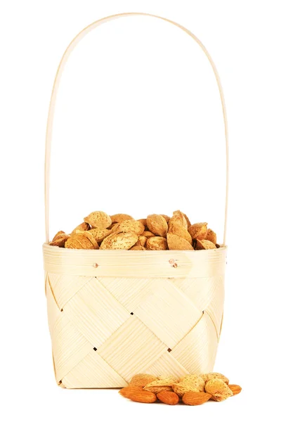 Almonds Nuts In Wooden Basket — Stock Photo, Image