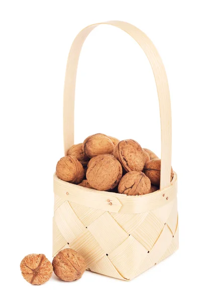 Walnut In Wooden Basket — Stock Photo, Image