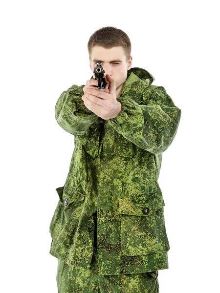 Militare uomo spara — Foto Stock