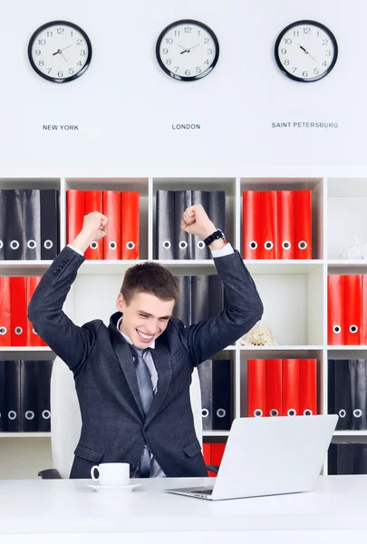 Young Businessman Triumph — Stock Photo, Image