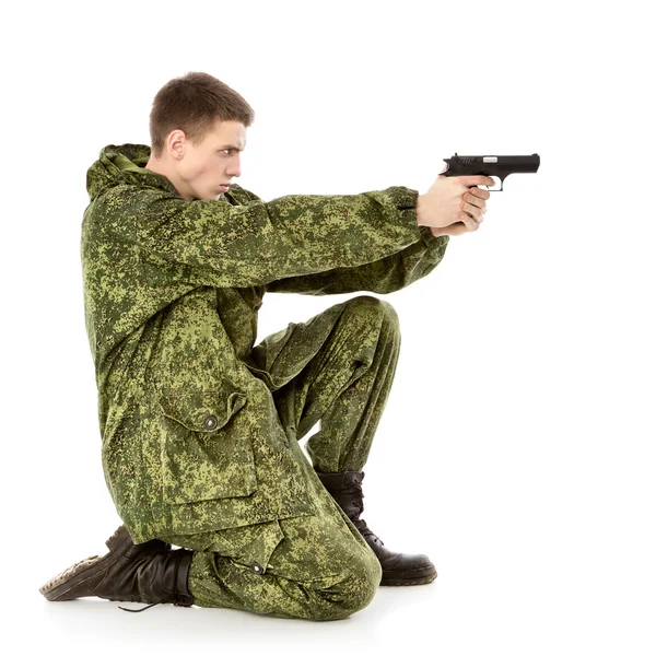 Militaire Man Shoots — Stockfoto