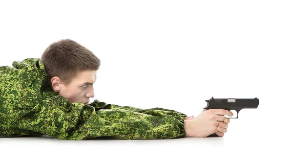 Militaire Man Shoots — Stockfoto