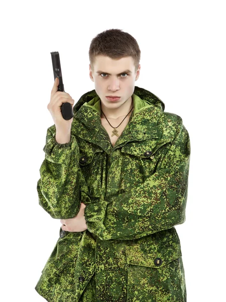 Uomo militare con pistola — Foto Stock