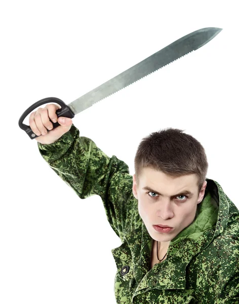 Attacco militare uomo con coltello — Foto Stock