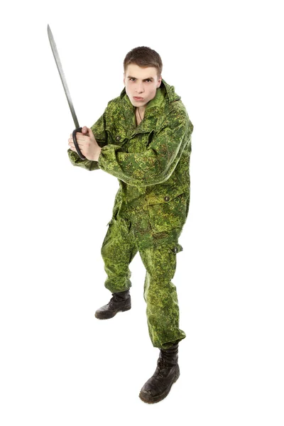 Uomo militare con lama — Foto Stock