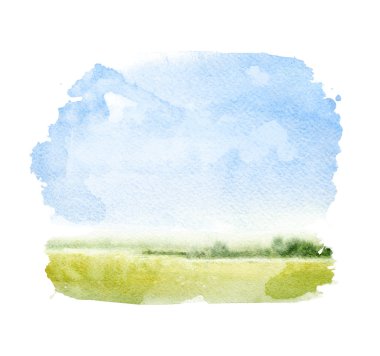 Yaz peyzaj suluboya çizimi