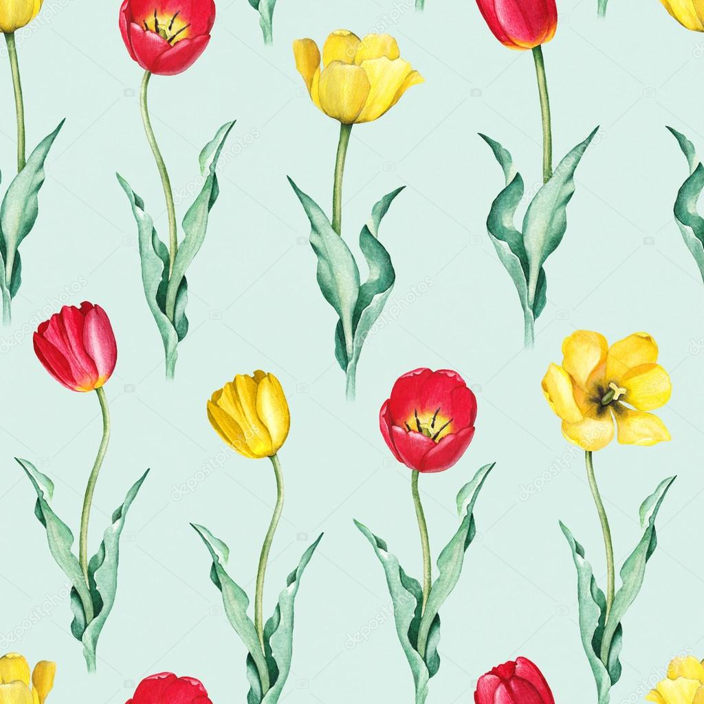 Tulip flowers. Watercolor seamless pattern