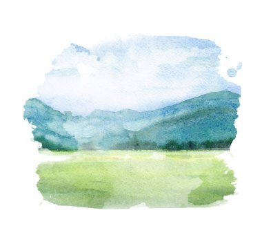 Yaz peyzaj suluboya çizimi