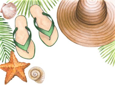 Suluboya resimler plaj aksesuarları.