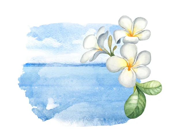 Illustrazione di un mare e fiori — Foto Stock