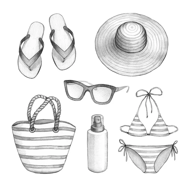Ilustrações de acessórios de praia — Fotografia de Stock