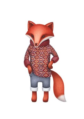 Şirin fox suluboya çizimi. Tebrik kartı için mükemmel