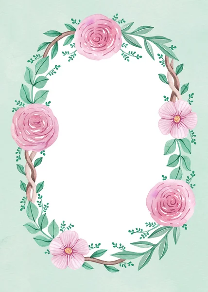 Akvarell blommig krans. Perfekt för gratulationskort — Stockfoto