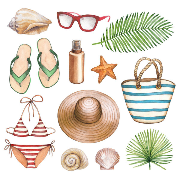 illustrations of beach accessories