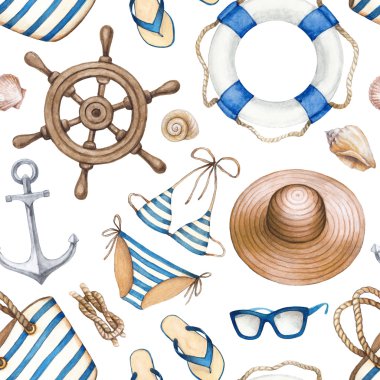 Suluboya deniz illüstrasyonlar. Seamless modeli