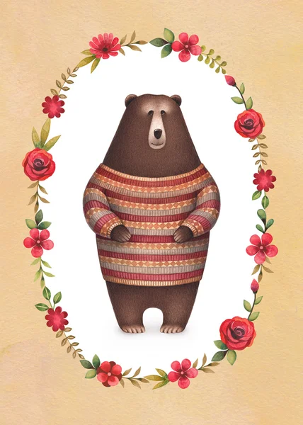 Illustrazione ad acquerello di simpatico orso . — Foto Stock
