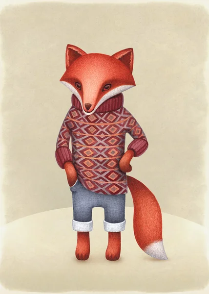 Akwarela ilustracja Ładna Fox. — Zdjęcie stockowe